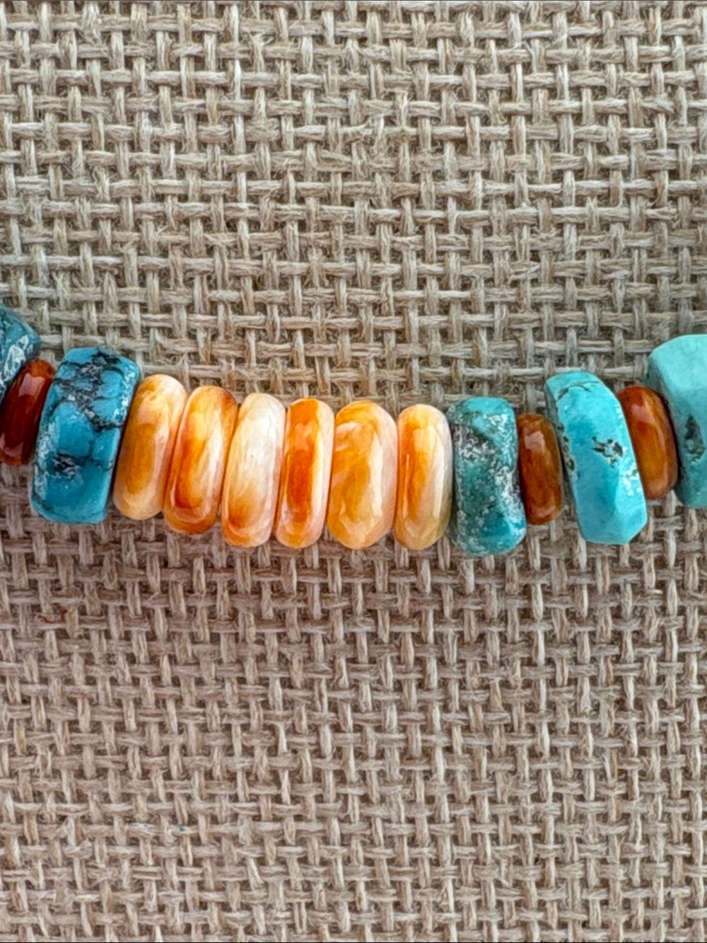 🧡 Spiny Oyster & Turquoise Heishi Necklace — 16” - Picture 4 of 7